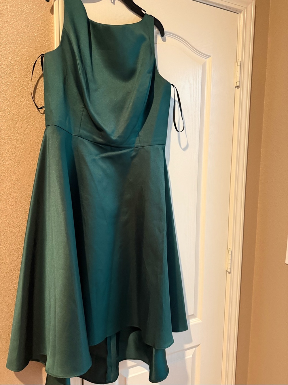 ALFRED SUNG Teal High-Low Satin Cocktail Dress